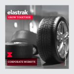 Elastrak 'Grow Together' corporate website development by Generation Y Team - professional automotive tire image with red branding elements and hourglass icon