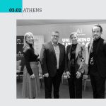 Recap graphic from the HeDA AI Committee "Unlocking AI Literacy" live session held on February 3rd in Athens. The left side features a black-and-white group photo of four speakers posing in front of the event backdrop. The right side displays the HeDA AI Committee and Generation Y International e-Business Hub logos, with turquoise and dark text reading "Live Session Highlights from Unlocking AI Literacy Event." A turquoise accent block appears in the top left corner with the date and location.